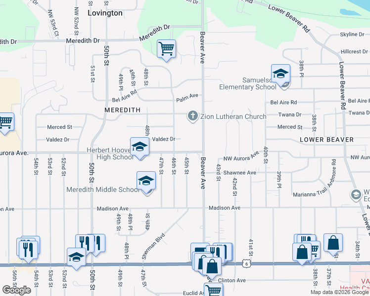 map of restaurants, bars, coffee shops, grocery stores, and more near 4425 Northwest Aurora Avenue in Des Moines