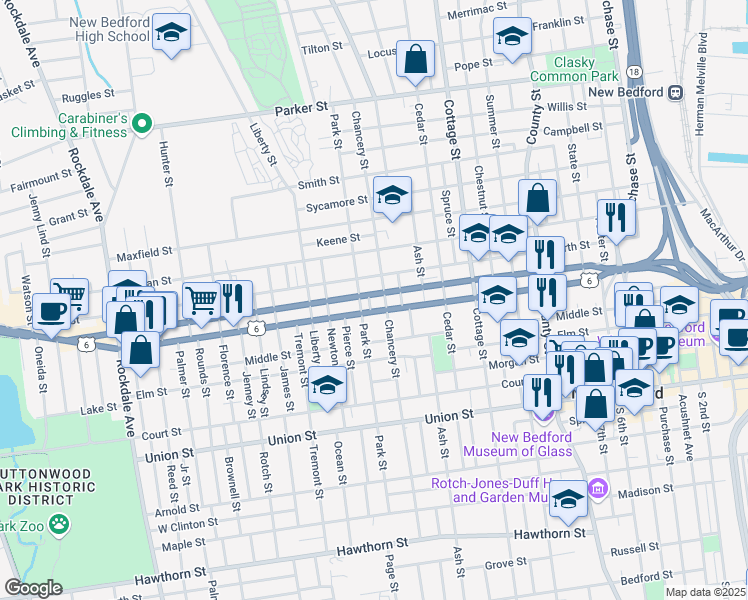 map of restaurants, bars, coffee shops, grocery stores, and more near 485 Kempton Street in New Bedford