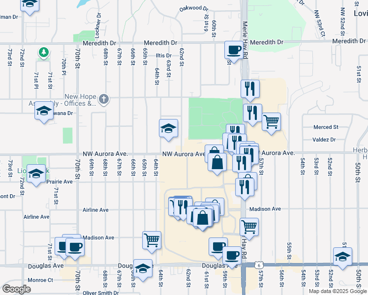 map of restaurants, bars, coffee shops, grocery stores, and more near 4201 62nd Street in Urbandale