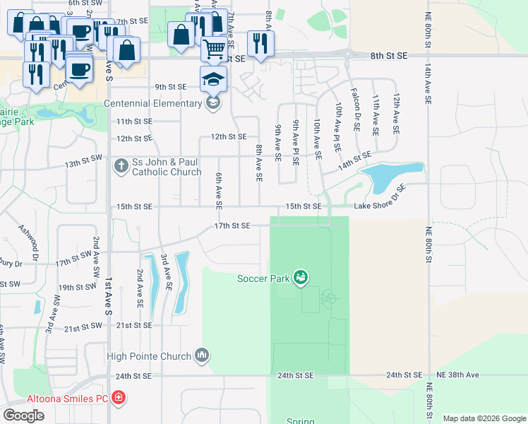 map of restaurants, bars, coffee shops, grocery stores, and more near 814 15th Street Southeast in Altoona