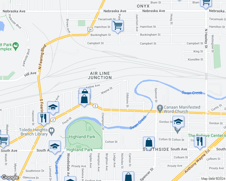 map of restaurants, bars, coffee shops, grocery stores, and more near 137 Eldred Avenue in Toledo