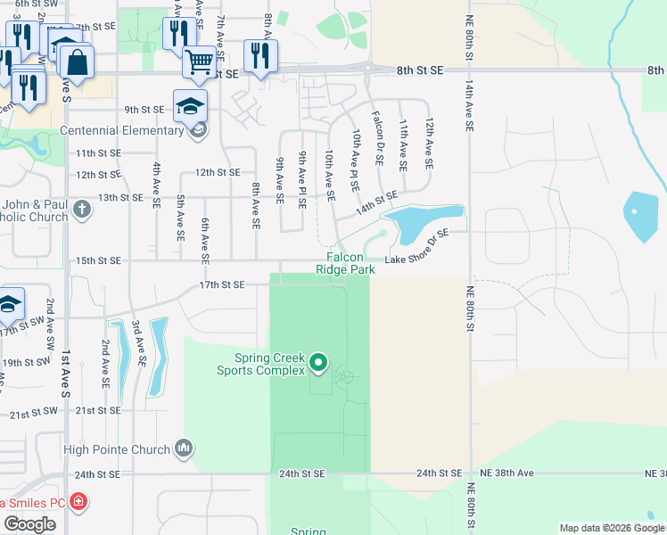 map of restaurants, bars, coffee shops, grocery stores, and more near 1026 15th Street Southeast in Altoona