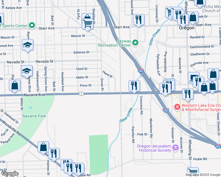 map of restaurants, bars, coffee shops, grocery stores, and more near 753 Deal Avenue in Toledo