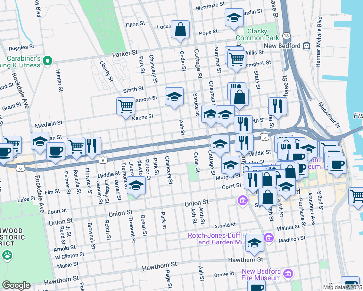map of restaurants, bars, coffee shops, grocery stores, and more near 419 Kempton Street in New Bedford