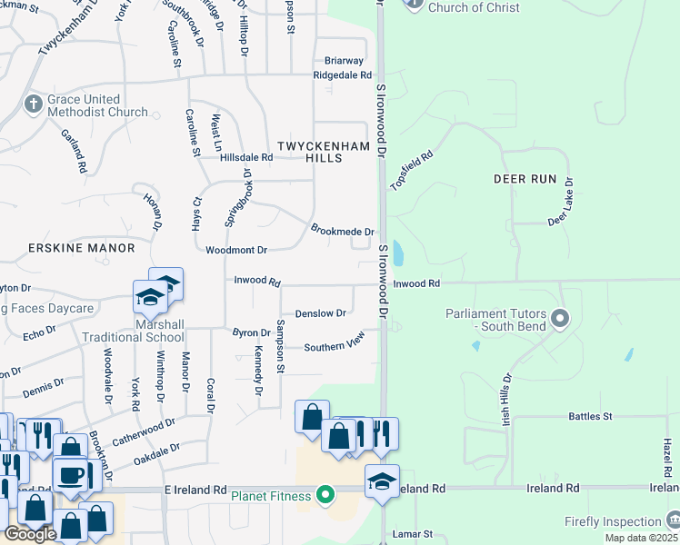 map of restaurants, bars, coffee shops, grocery stores, and more near 1931-1945 Inwood Rd in South Bend