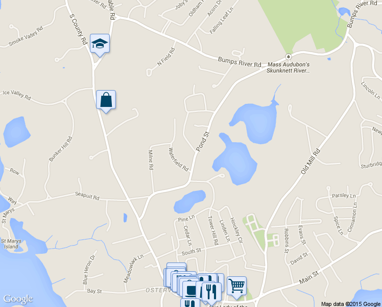 map of restaurants, bars, coffee shops, grocery stores, and more near 219 Pond Street in Barnstable