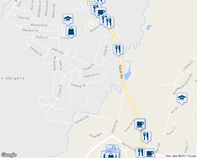 map of restaurants, bars, coffee shops, grocery stores, and more near 16 Cardinal Drive in Poughkeepsie