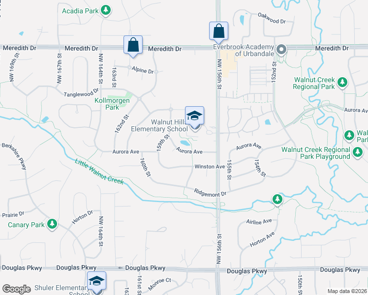 map of restaurants, bars, coffee shops, grocery stores, and more near 15804 Aurora Avenue in Urbandale