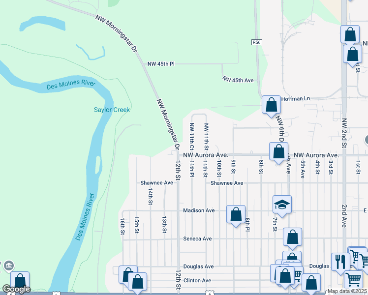 map of restaurants, bars, coffee shops, grocery stores, and more near 4206 Northwest Morningstar Drive in Des Moines