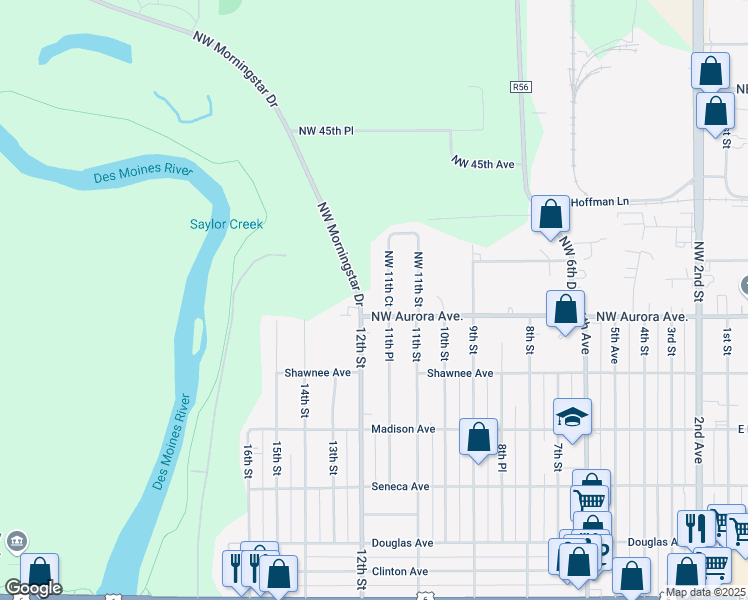 map of restaurants, bars, coffee shops, grocery stores, and more near 4206 Northwest Morningstar Drive in Des Moines