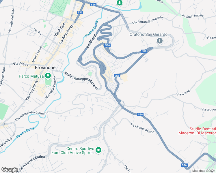 map of restaurants, bars, coffee shops, grocery stores, and more near 76 Corso della Repubblica in Frosinone