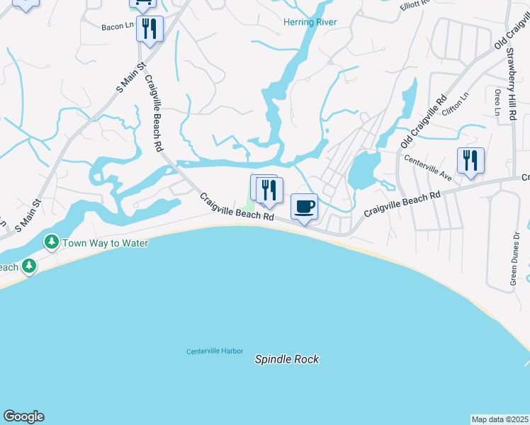 map of restaurants, bars, coffee shops, grocery stores, and more near 997 Craigville Beach Road in Barnstable