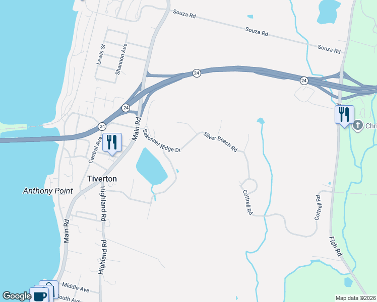 map of restaurants, bars, coffee shops, grocery stores, and more near 115 Sakonnet Ridge Drive in Tiverton
