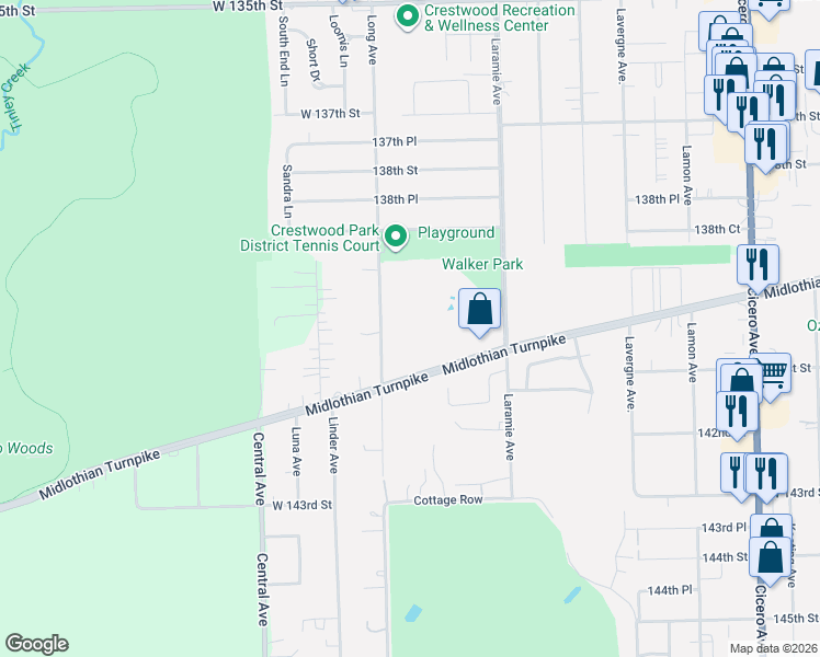 map of restaurants, bars, coffee shops, grocery stores, and more near 5337 Waterbury Way in Midlothian