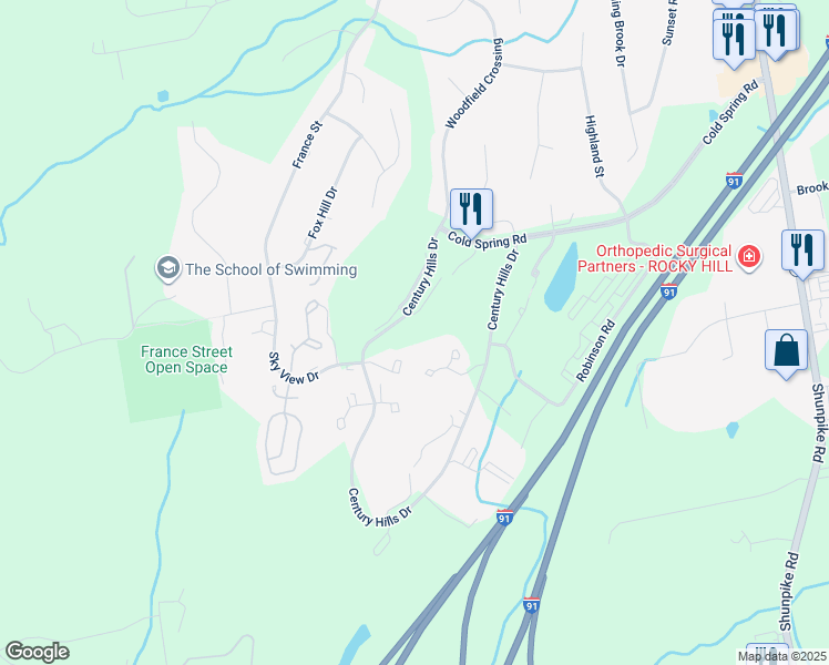 map of restaurants, bars, coffee shops, grocery stores, and more near 202 Redstone Circle in Rocky Hill