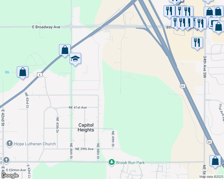 map of restaurants, bars, coffee shops, grocery stores, and more near 2402 East 50th Street in Des Moines