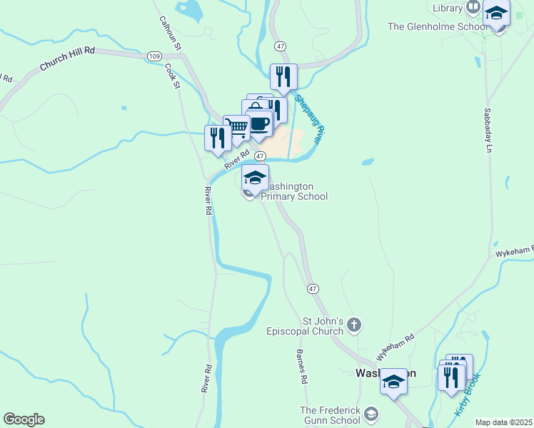 map of restaurants, bars, coffee shops, grocery stores, and more near 11 School Street in Washington