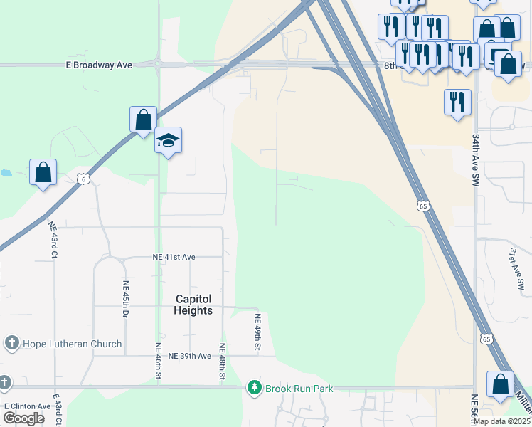 map of restaurants, bars, coffee shops, grocery stores, and more near 4216 East 50th Street in Des Moines