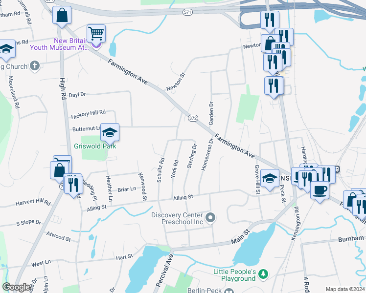 map of restaurants, bars, coffee shops, grocery stores, and more near 29 York Road in Berlin