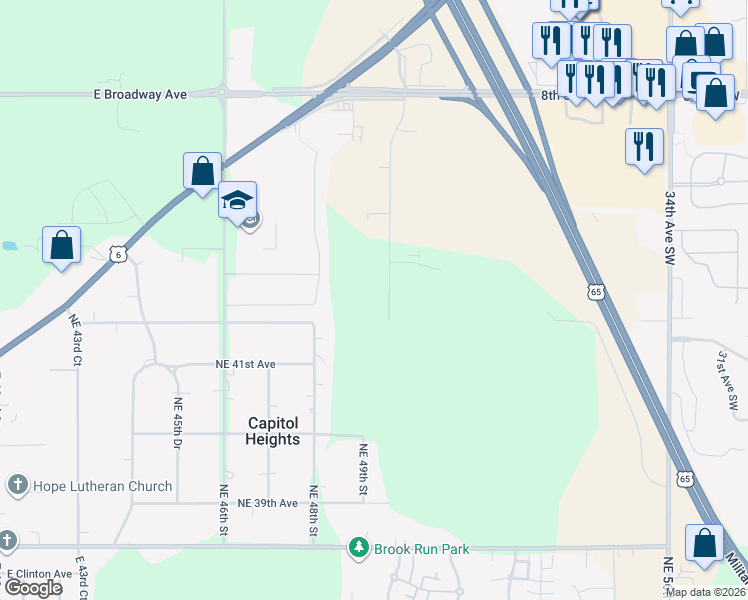 map of restaurants, bars, coffee shops, grocery stores, and more near 2402 East 50th Street in Des Moines