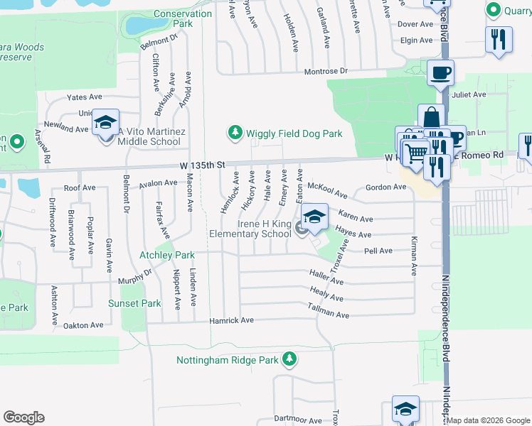 map of restaurants, bars, coffee shops, grocery stores, and more near 316 Hale Avenue in Romeoville