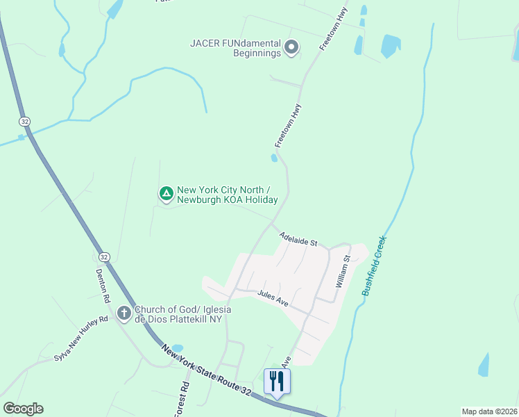 map of restaurants, bars, coffee shops, grocery stores, and more near 113 Freetown Highway in Wallkill