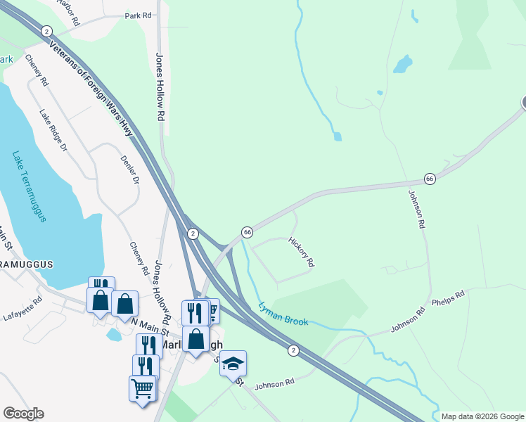 map of restaurants, bars, coffee shops, grocery stores, and more near 58 Hebron Road in Marlborough