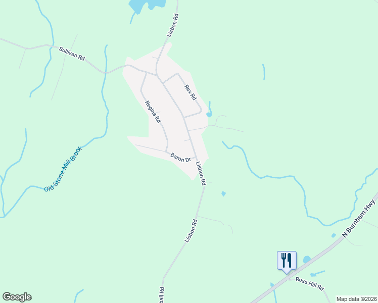 map of restaurants, bars, coffee shops, grocery stores, and more near 7 Baron Drive in Lisbon