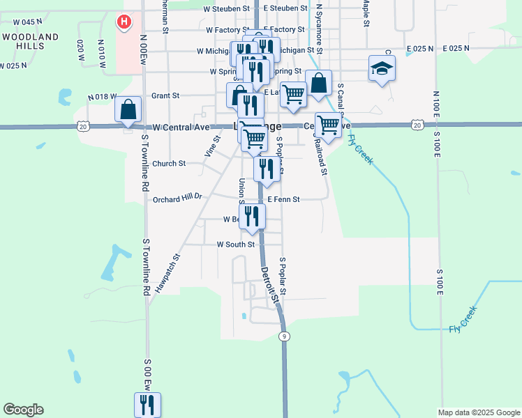 map of restaurants, bars, coffee shops, grocery stores, and more near East Bell Street in LaGrange