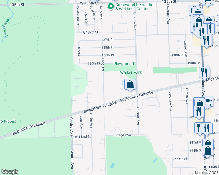 map of restaurants, bars, coffee shops, grocery stores, and more near 5337 Waterbury Way in Midlothian