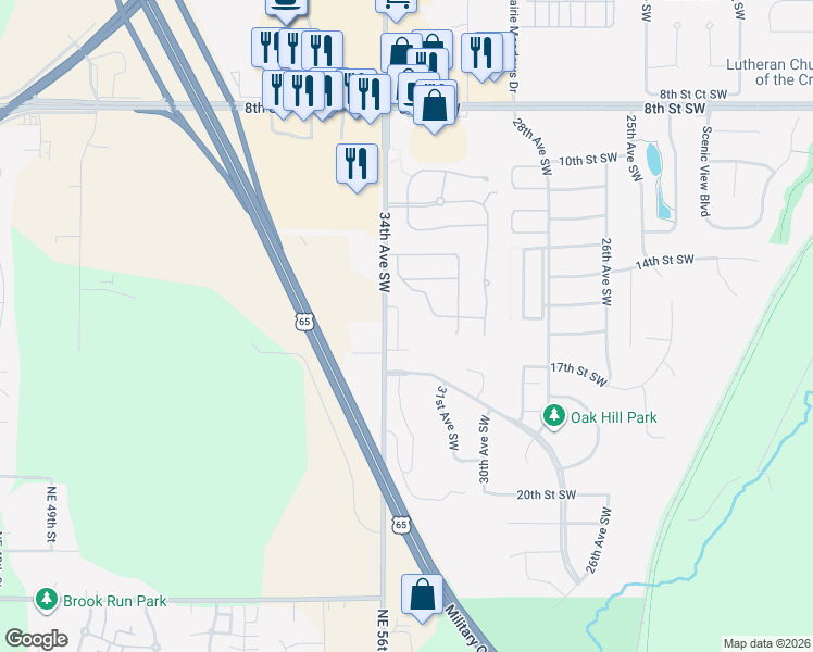 map of restaurants, bars, coffee shops, grocery stores, and more near 1665 34th Avenue Southwest in Altoona