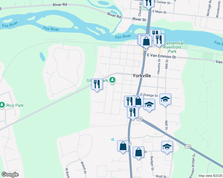 map of restaurants, bars, coffee shops, grocery stores, and more near 806 Morgan Street in Yorkville