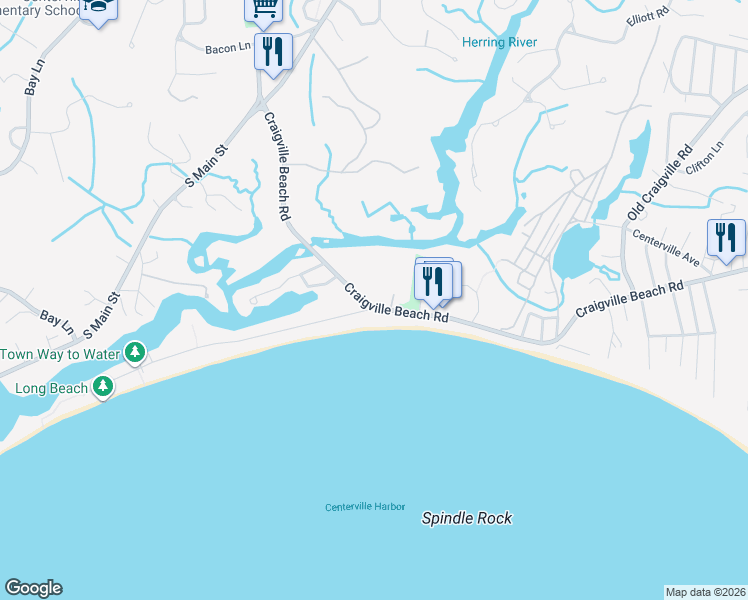 map of restaurants, bars, coffee shops, grocery stores, and more near 7 Long Beach Road in Barnstable