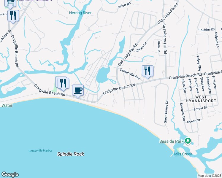 map of restaurants, bars, coffee shops, grocery stores, and more near 19 Magnolia Avenue in Barnstable