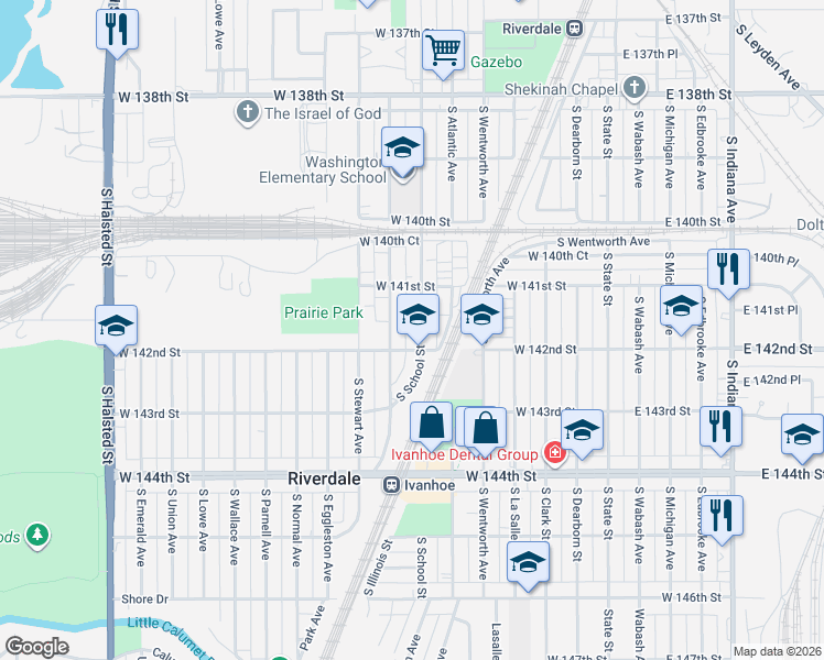 map of restaurants, bars, coffee shops, grocery stores, and more near 14147 West 142nd Street in Riverdale