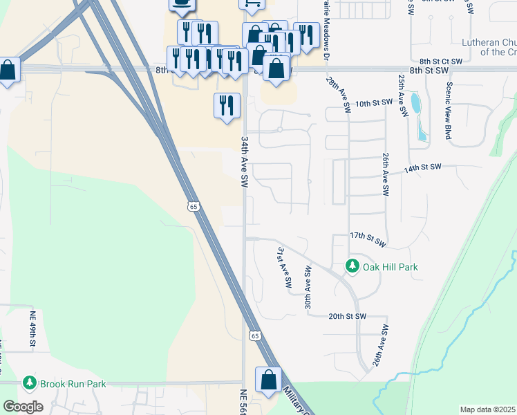 map of restaurants, bars, coffee shops, grocery stores, and more near 1665 34th Avenue Southwest in Altoona