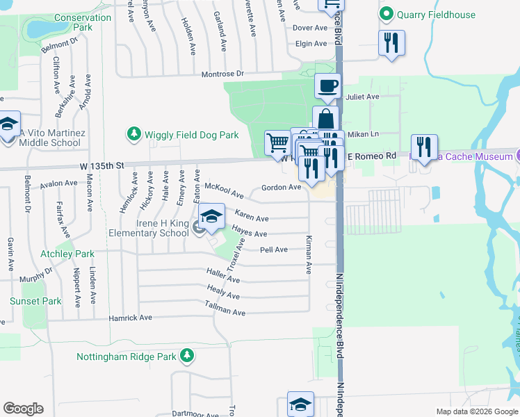 map of restaurants, bars, coffee shops, grocery stores, and more near 231 Karen Avenue in Romeoville