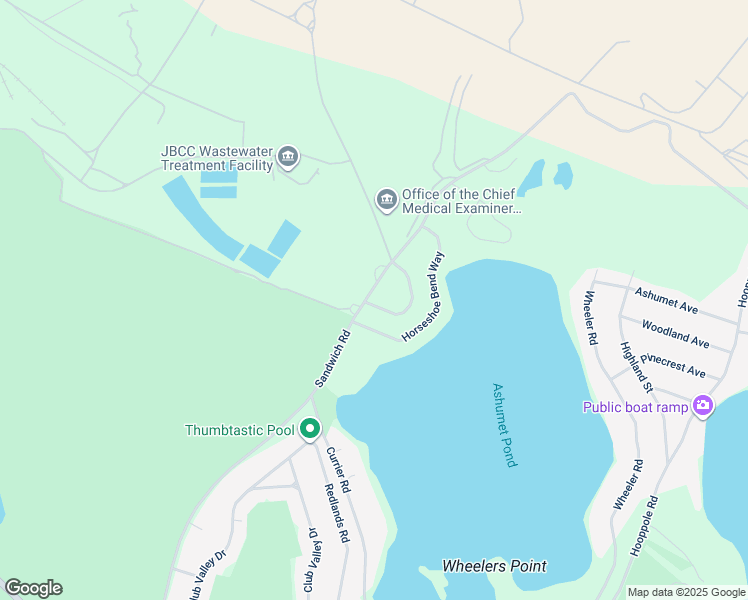 map of restaurants, bars, coffee shops, grocery stores, and more near 25 Falmouth-Sandwich Road in Mashpee