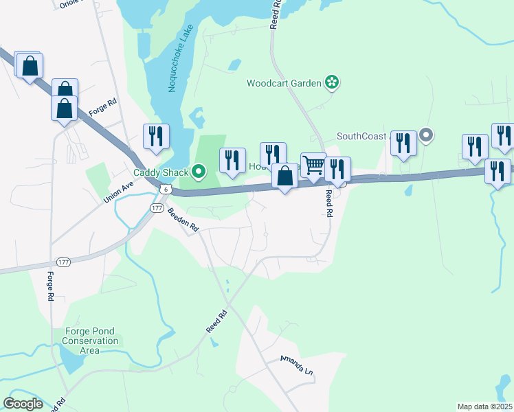 map of restaurants, bars, coffee shops, grocery stores, and more near 876 State Road in Dartmouth