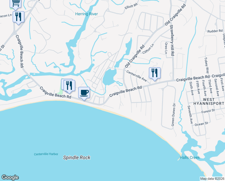 map of restaurants, bars, coffee shops, grocery stores, and more near 29 Marie Avenue in Barnstable