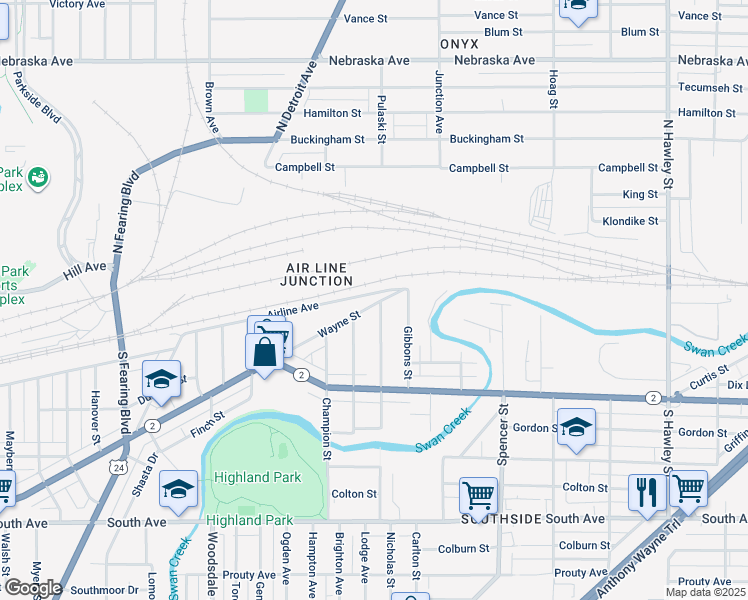 map of restaurants, bars, coffee shops, grocery stores, and more near 1535 Airline Avenue in Toledo