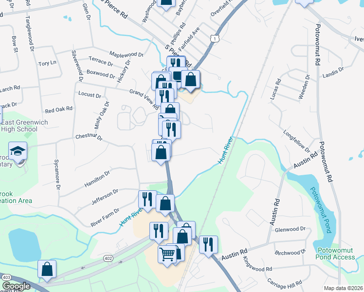 map of restaurants, bars, coffee shops, grocery stores, and more near 5784 U.S. 1 in East Greenwich