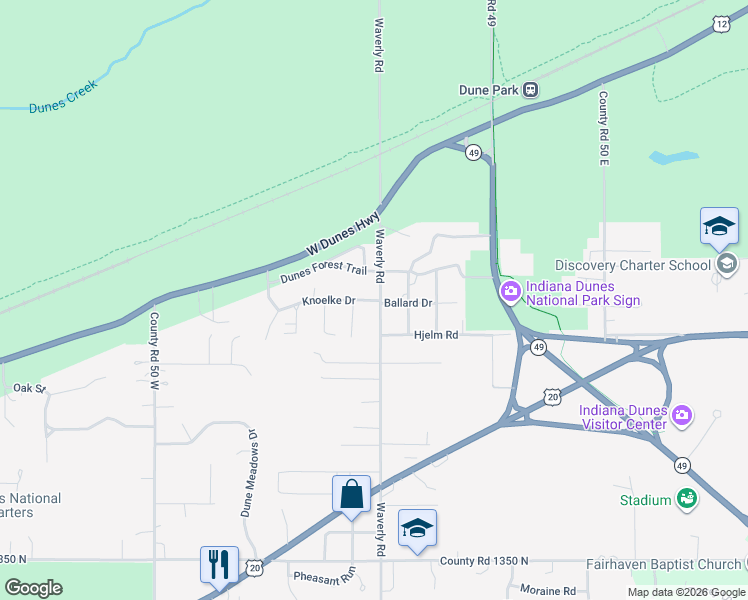 map of restaurants, bars, coffee shops, grocery stores, and more near 1501-1599 Waverly Rd in Porter