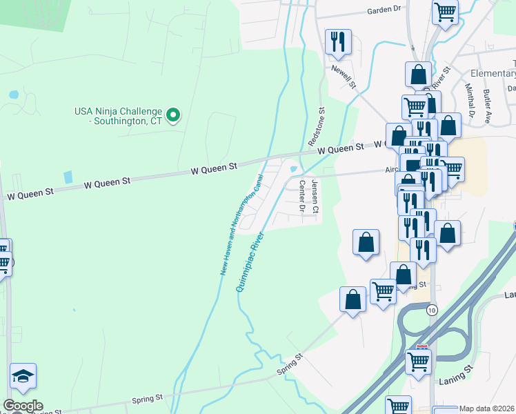 map of restaurants, bars, coffee shops, grocery stores, and more near 7 Sycamore Road in Southington