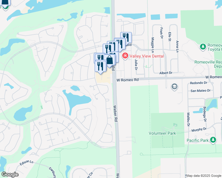 map of restaurants, bars, coffee shops, grocery stores, and more near in Romeoville