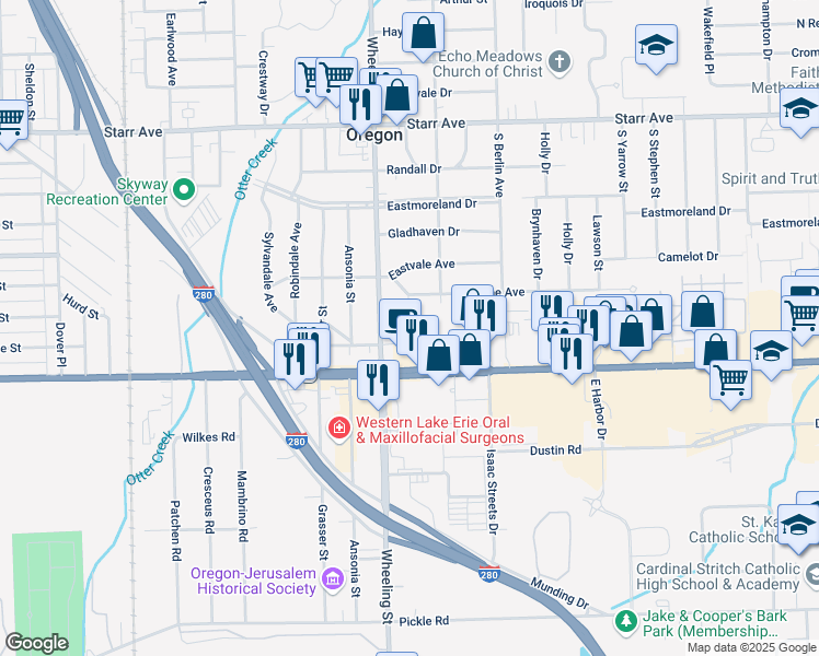 map of restaurants, bars, coffee shops, grocery stores, and more near 612 Lawnsdale Drive in Oregon
