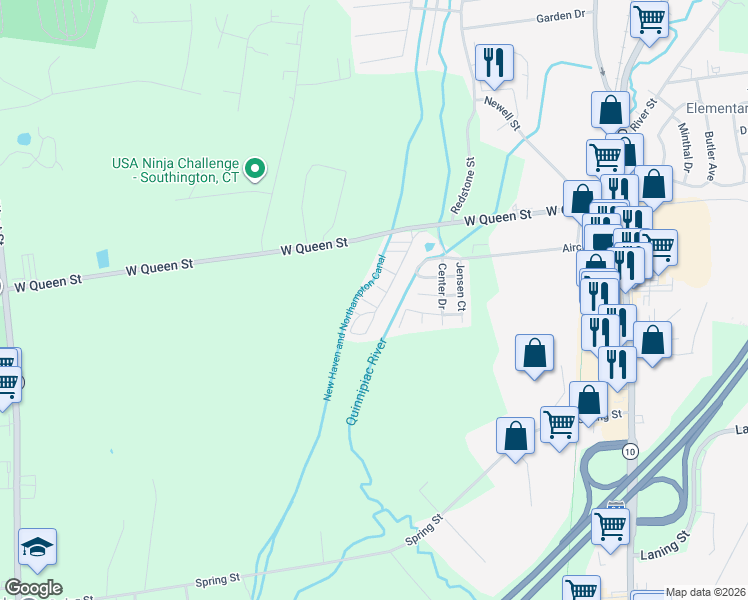 map of restaurants, bars, coffee shops, grocery stores, and more near 7 Sycamore Road in Southington