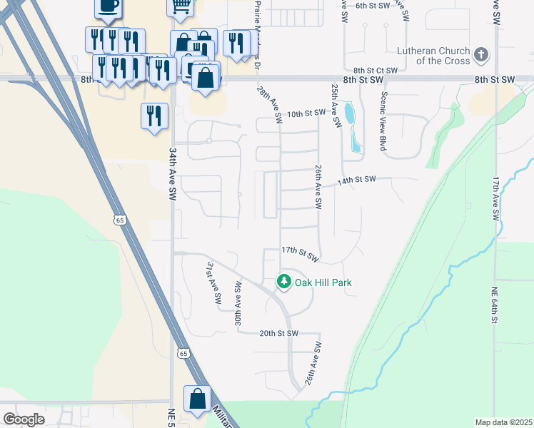 map of restaurants, bars, coffee shops, grocery stores, and more near 1408 Bailie Lane Southwest in Altoona