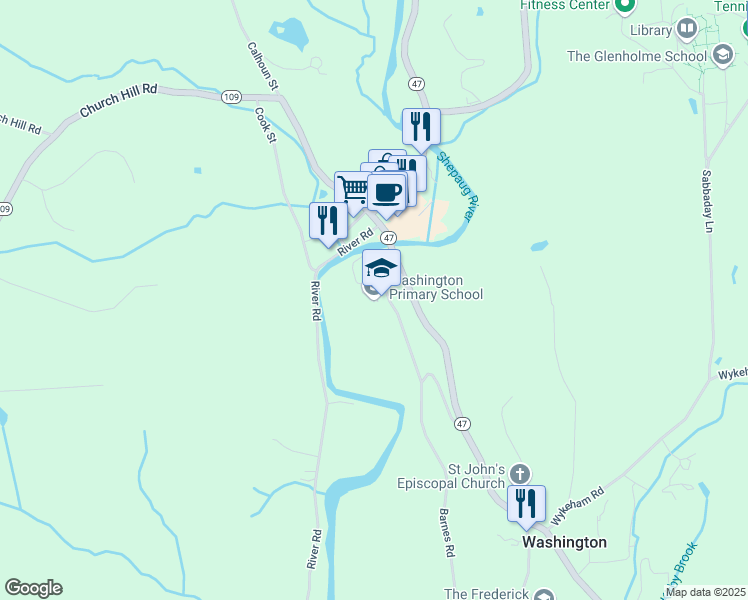 map of restaurants, bars, coffee shops, grocery stores, and more near 11 School Street in Washington