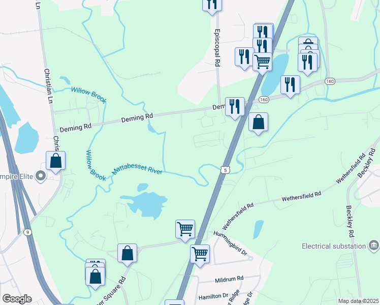 map of restaurants, bars, coffee shops, grocery stores, and more near 404 Wilbur Cross Highway in Berlin